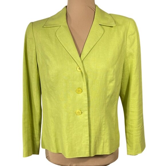 Coldwater Creek Linen Blend Jacket Y2K Chartrusse Size 8P Petite - Picture 1 of 6